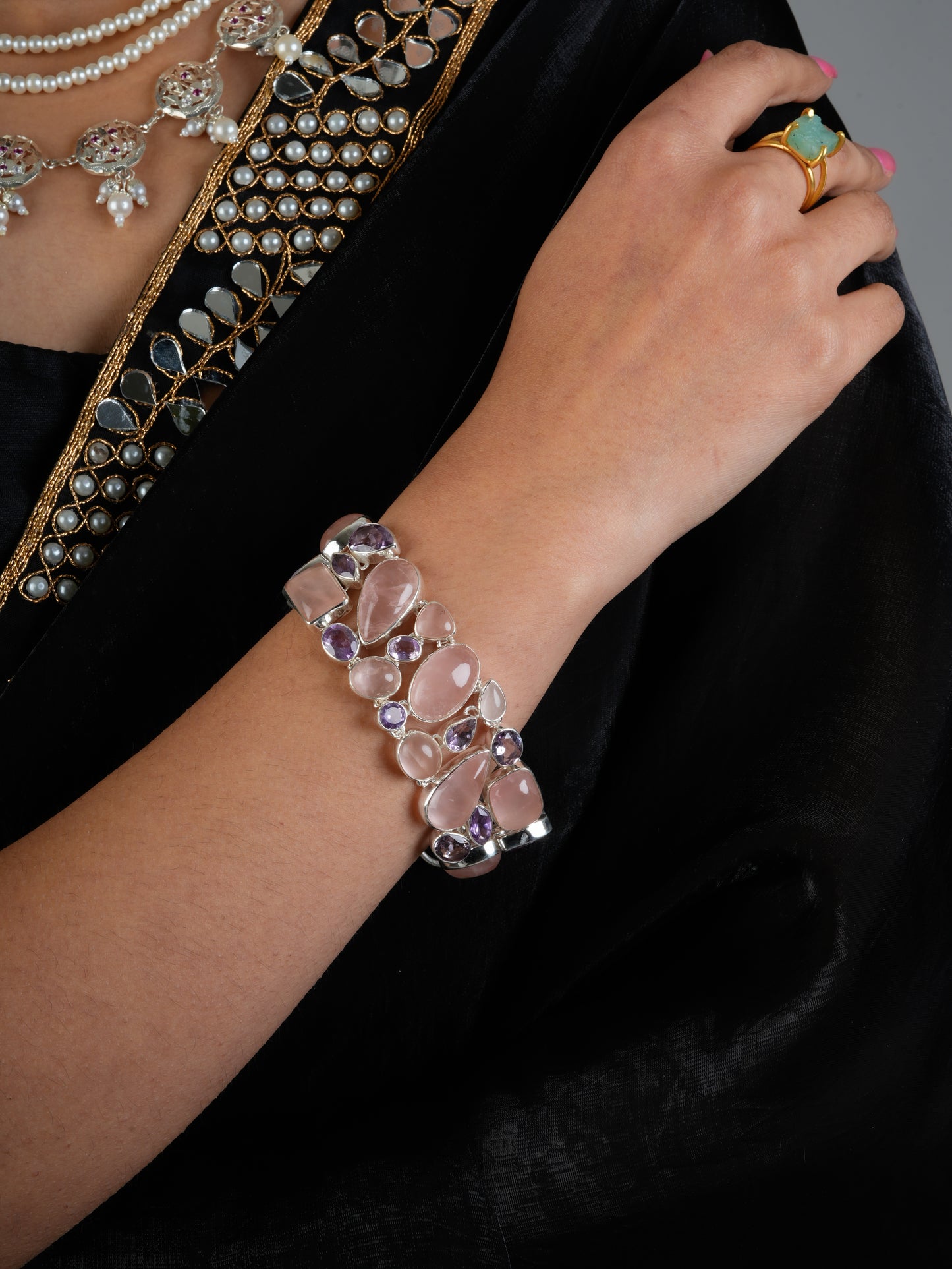 Rose Quartz And Amethyst Unique Bracelet