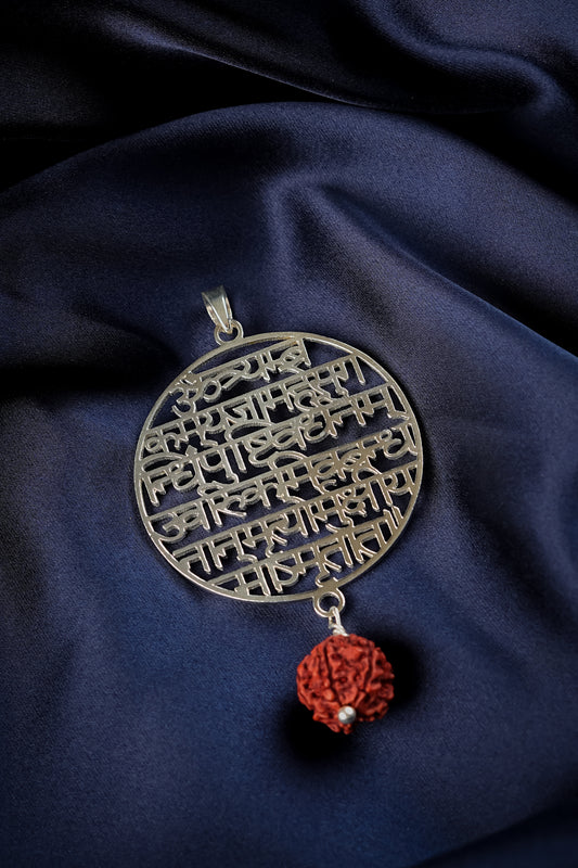 Traymbakam Mantra Silver Rudraksha Pendant