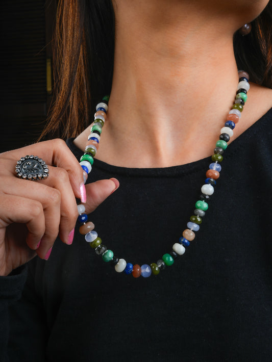 Semiprecious Multi Stone Hand Knotted Necklace