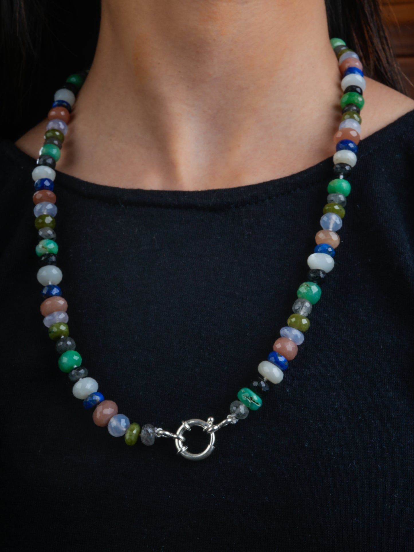 Semiprecious Multi Stone Hand Knotted Necklace