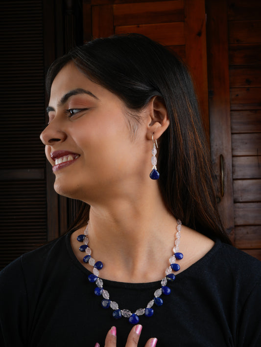 Lapis Lazuli And Rose Quartz Leaves Necklace Set