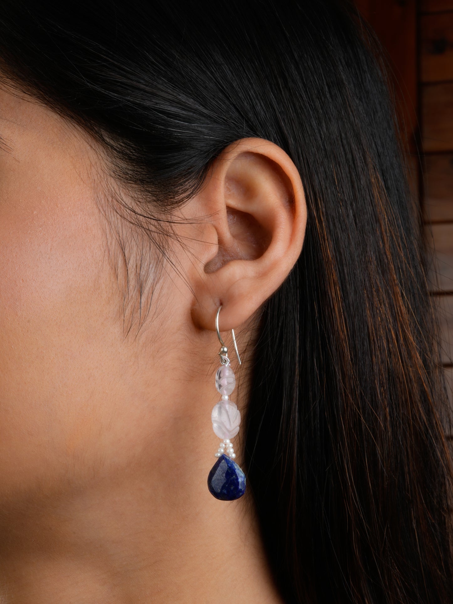 Lapis Lazuli And Rose Quartz Leaves Necklace Set