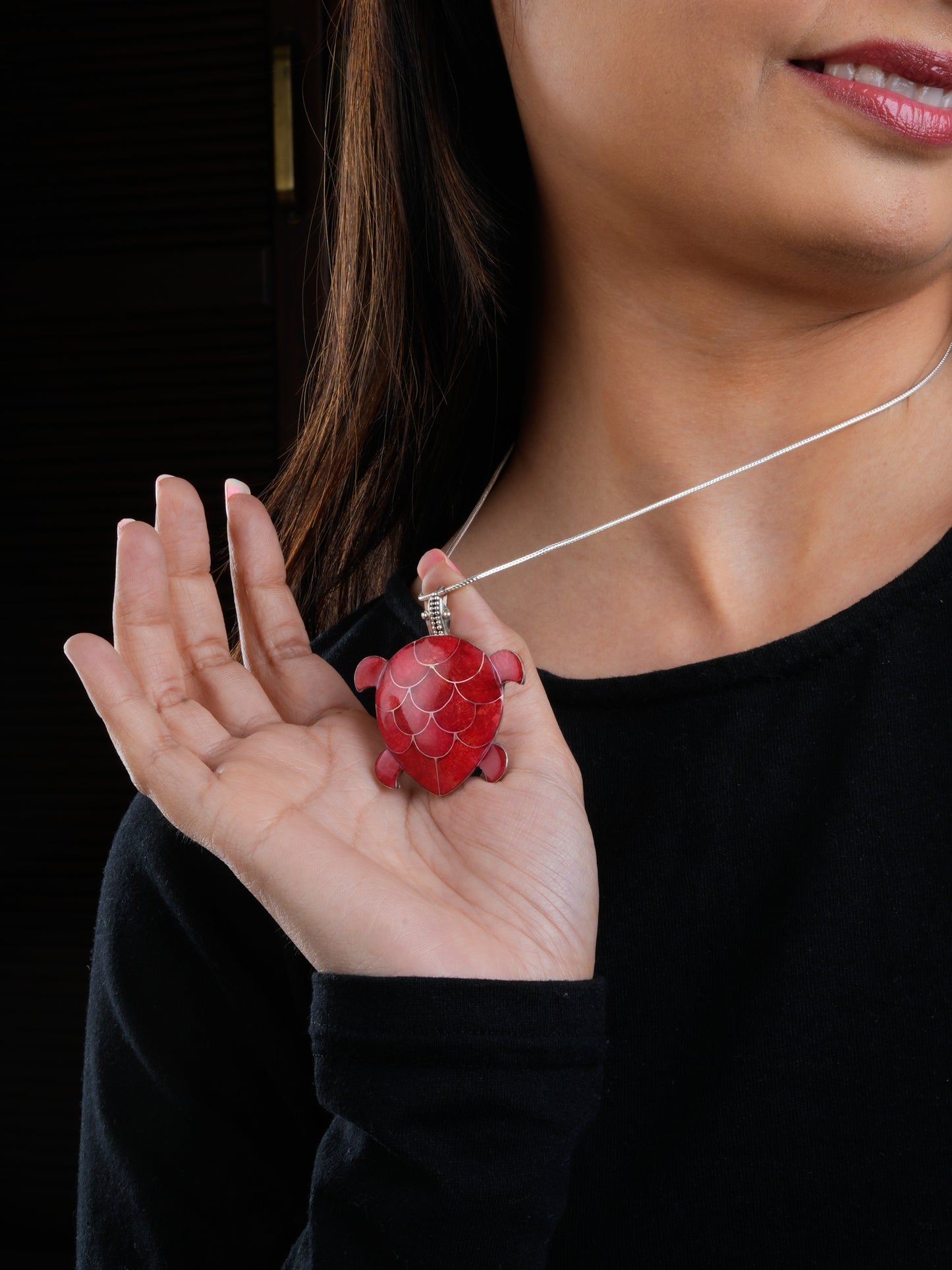 Red MOP And Silver Pendant