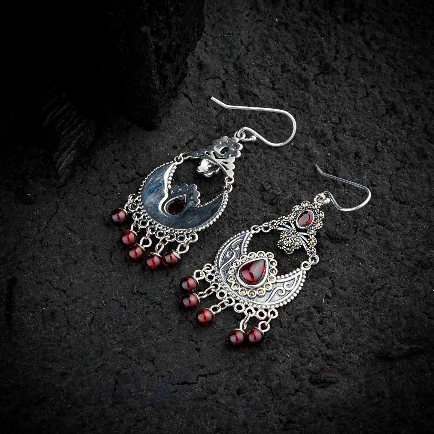 Retro Ruby Silver Earrings