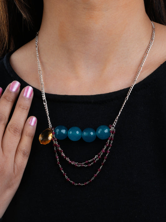 Boho Blue Silver Necklace