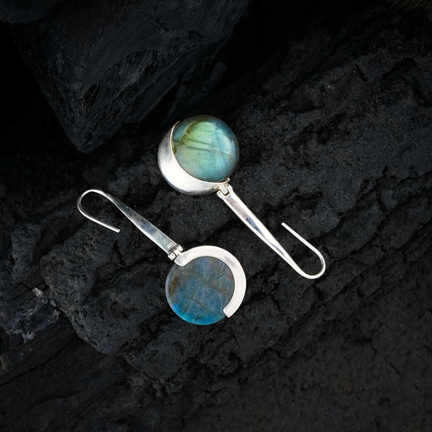 Labradorite Silver Moons Earrings