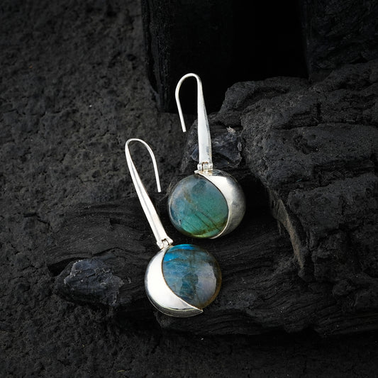 Labradorite Silver Moons Earrings