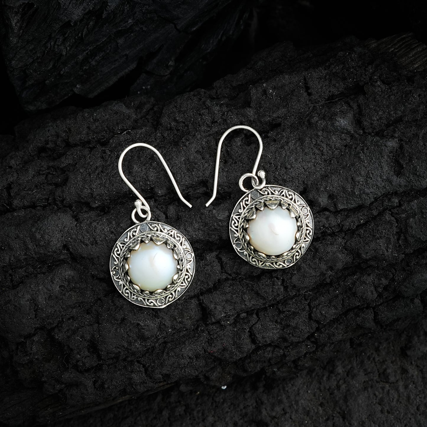 Art Deco Silver Pearl Danglers