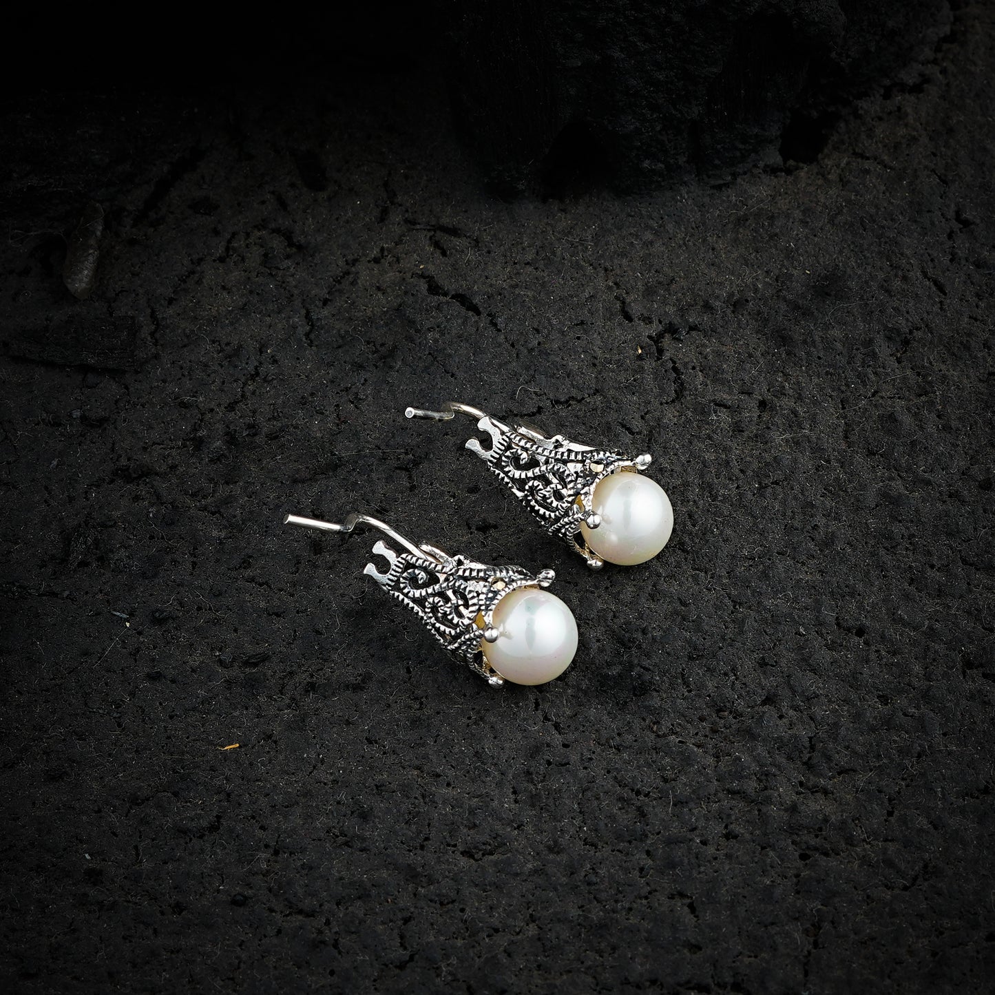 Tiara Marcasite Pearl Earrings