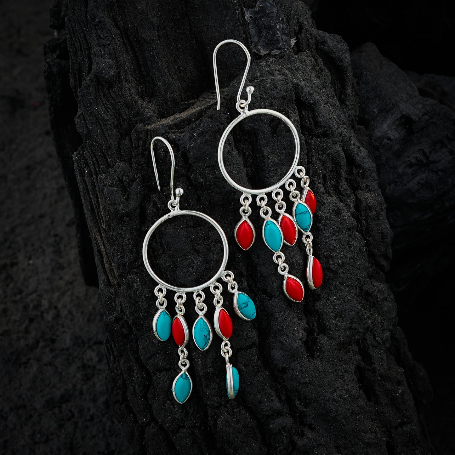 Turquoise And Coral Danglers