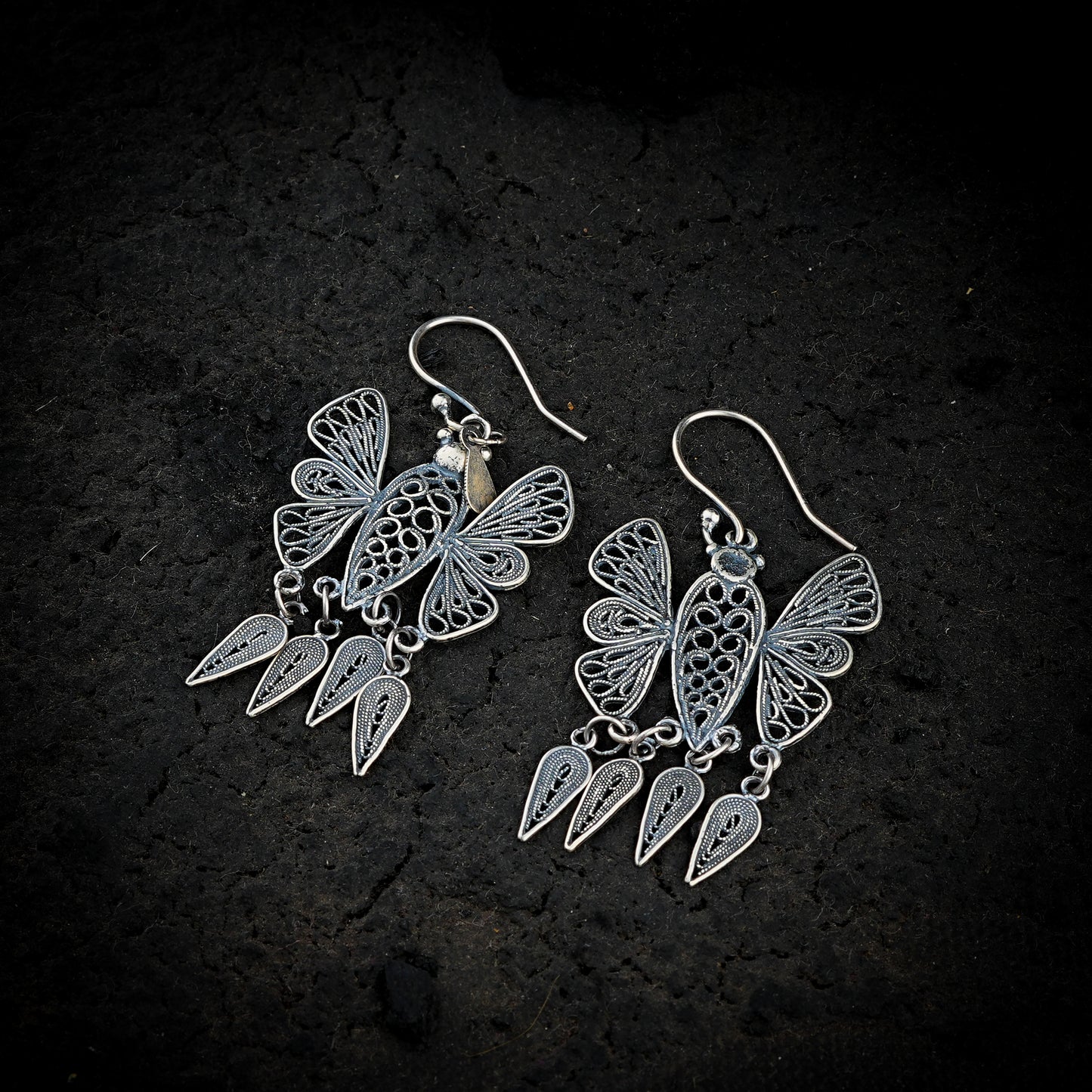 Silver Wings Flying Butterflies Earrings