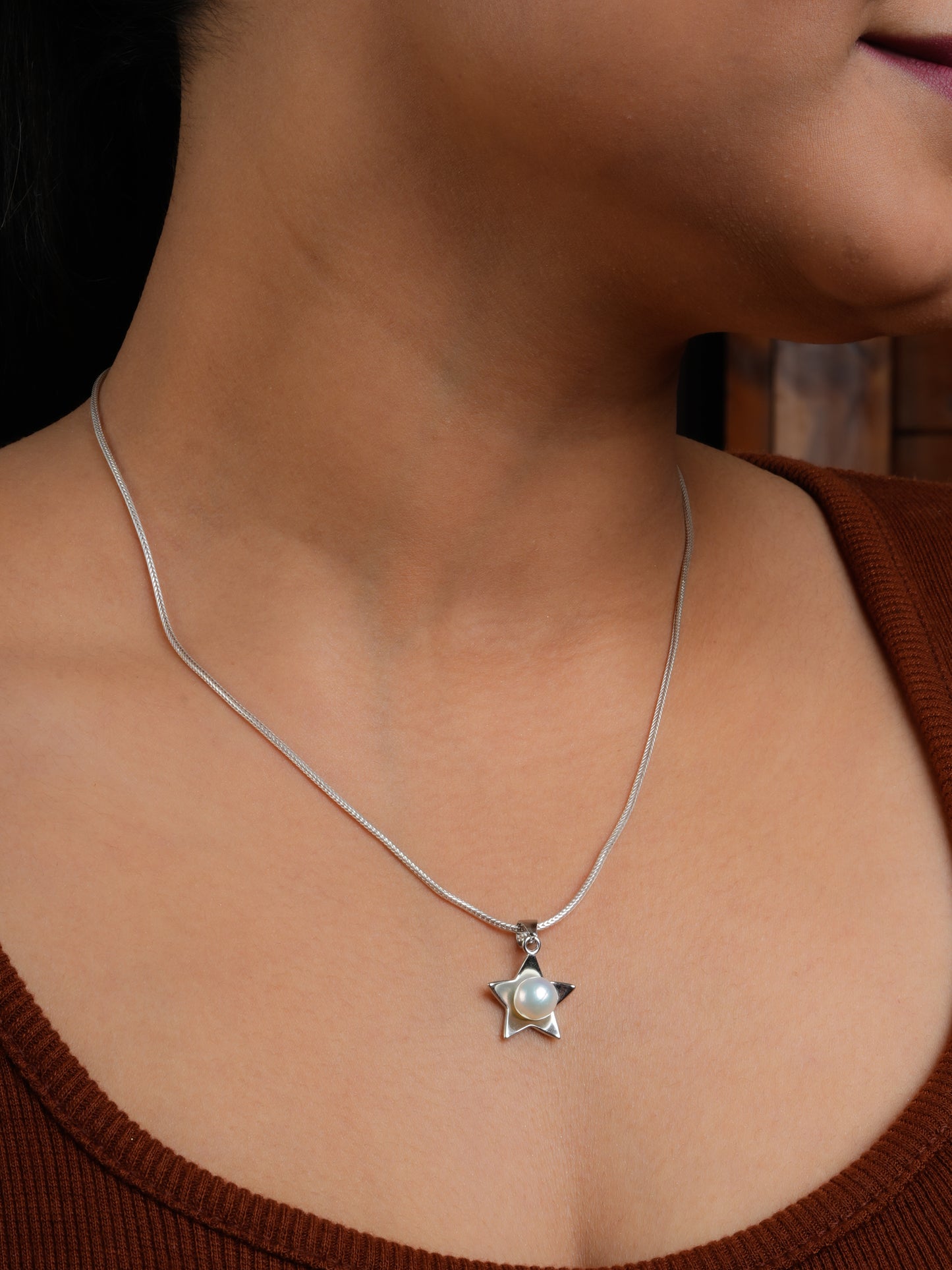 Pearl Star Pendant Set with Chain