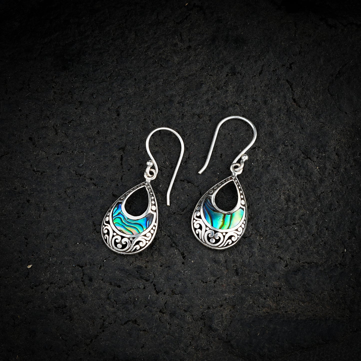 Silver Abalone Drops Earrings