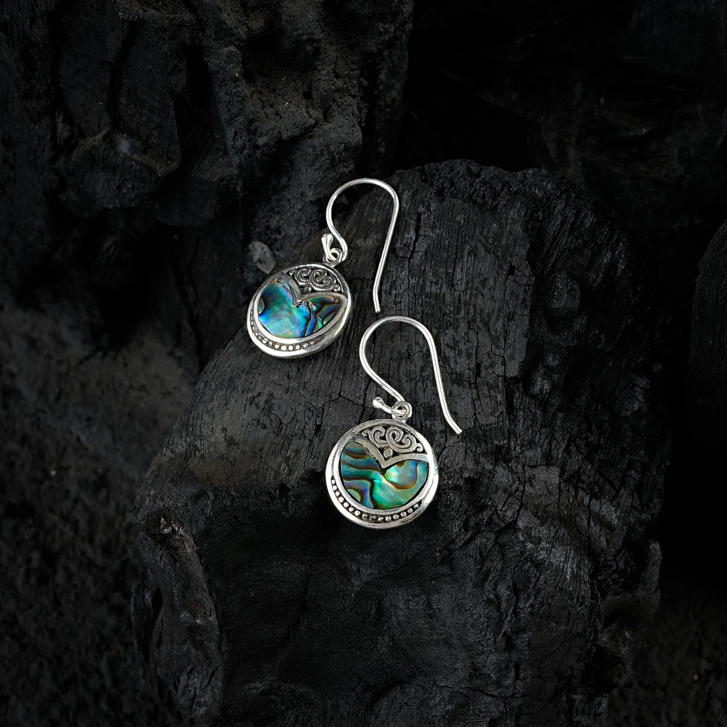 Silver Abalone Circle Earrings