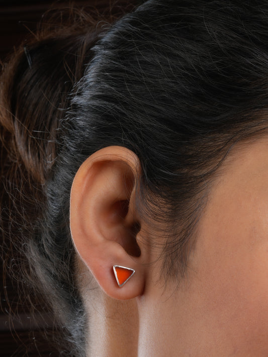 Carnelian Triangle Silver Studs