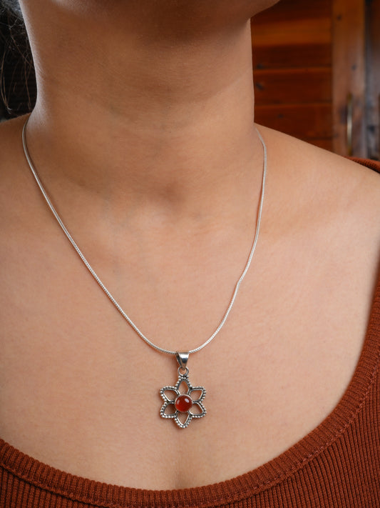 Carnelian Silver Flower Pendant