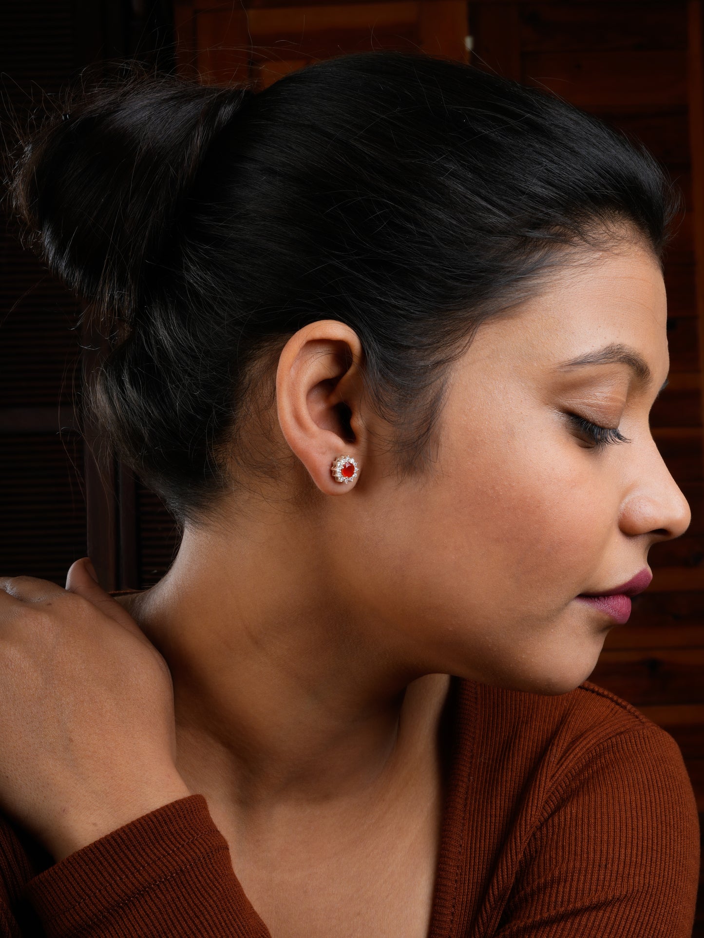 Carnelian And Zircon Silver Studs