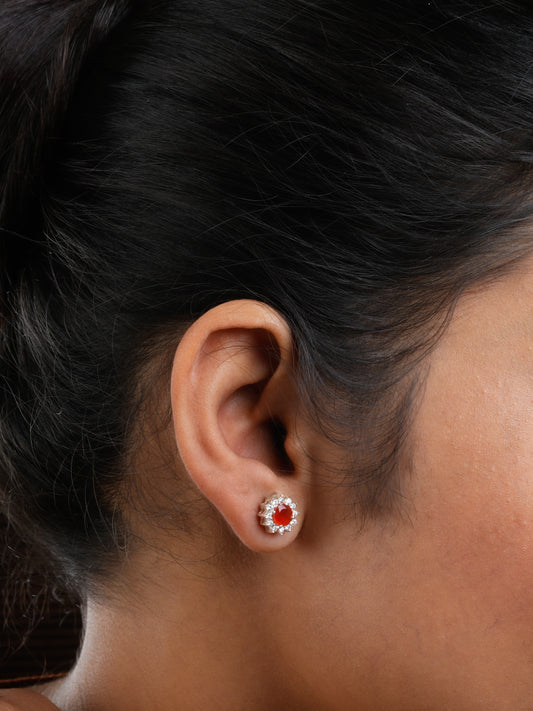 Carnelian And Zircon Silver Studs