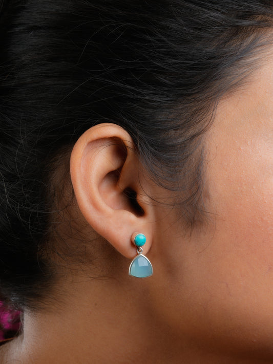 Turquoise And Aqua Chalcedony Silver Earrings