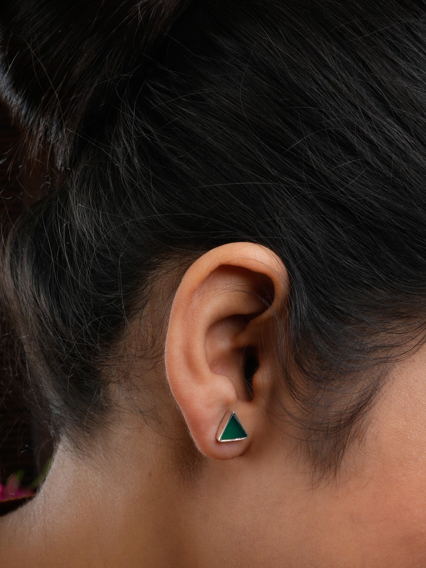 Green Onyx Triangle Silver Studs