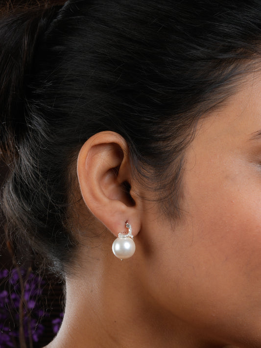 Classique CZ Silver Pearl Earrings