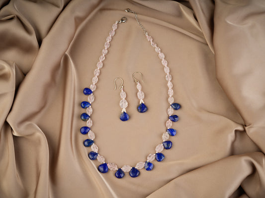 Lapis Lazuli And Rose Quartz Leaves Necklace Set