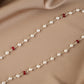 Silver Rubies And Pearls Tasseled Long Necklace