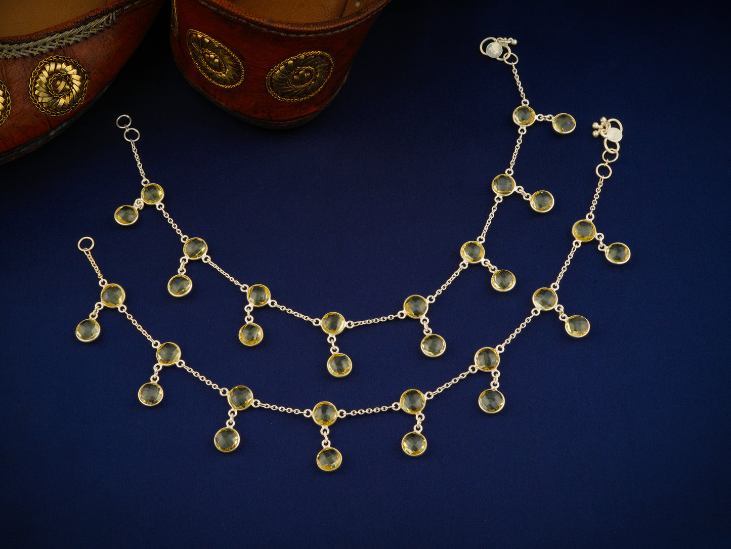 Silver And Lemon Topaz Anklets