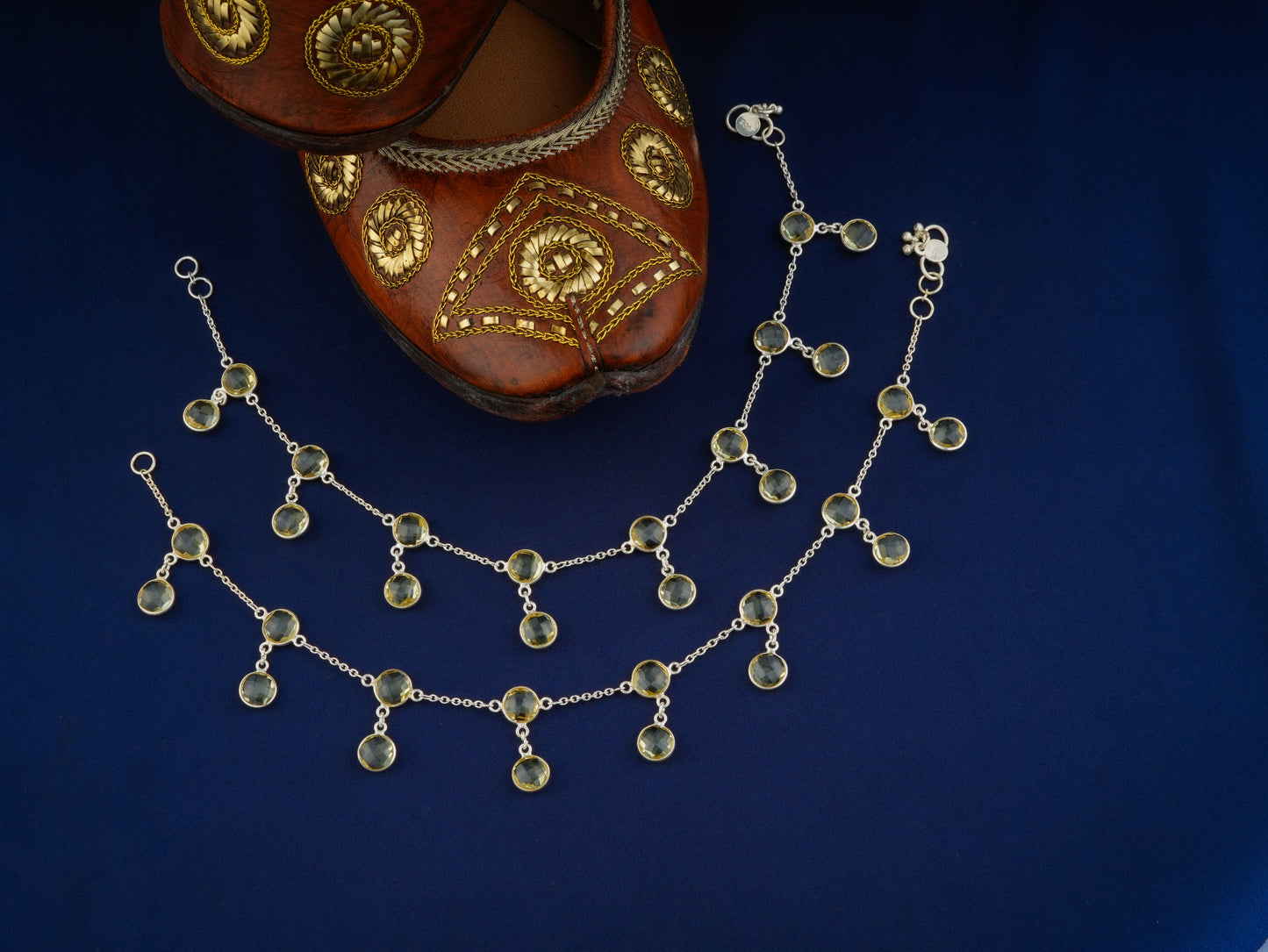 Silver And Lemon Topaz Anklets