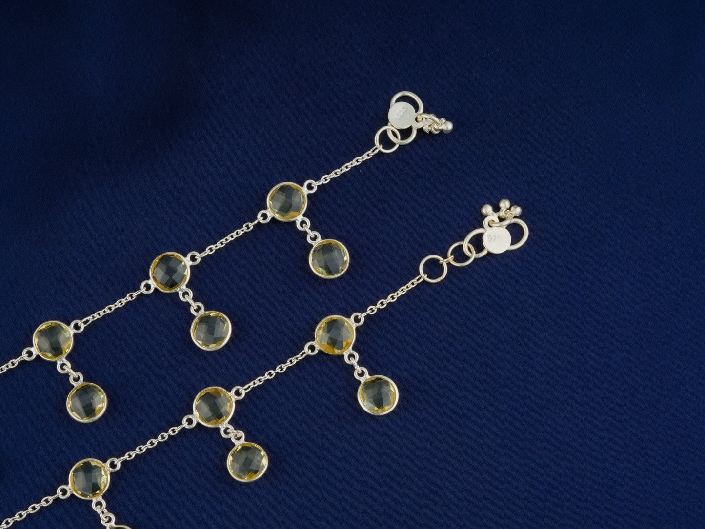 Silver And Lemon Topaz Anklets