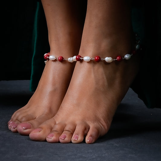 Pearl And Coral Handmade Unique Anklets