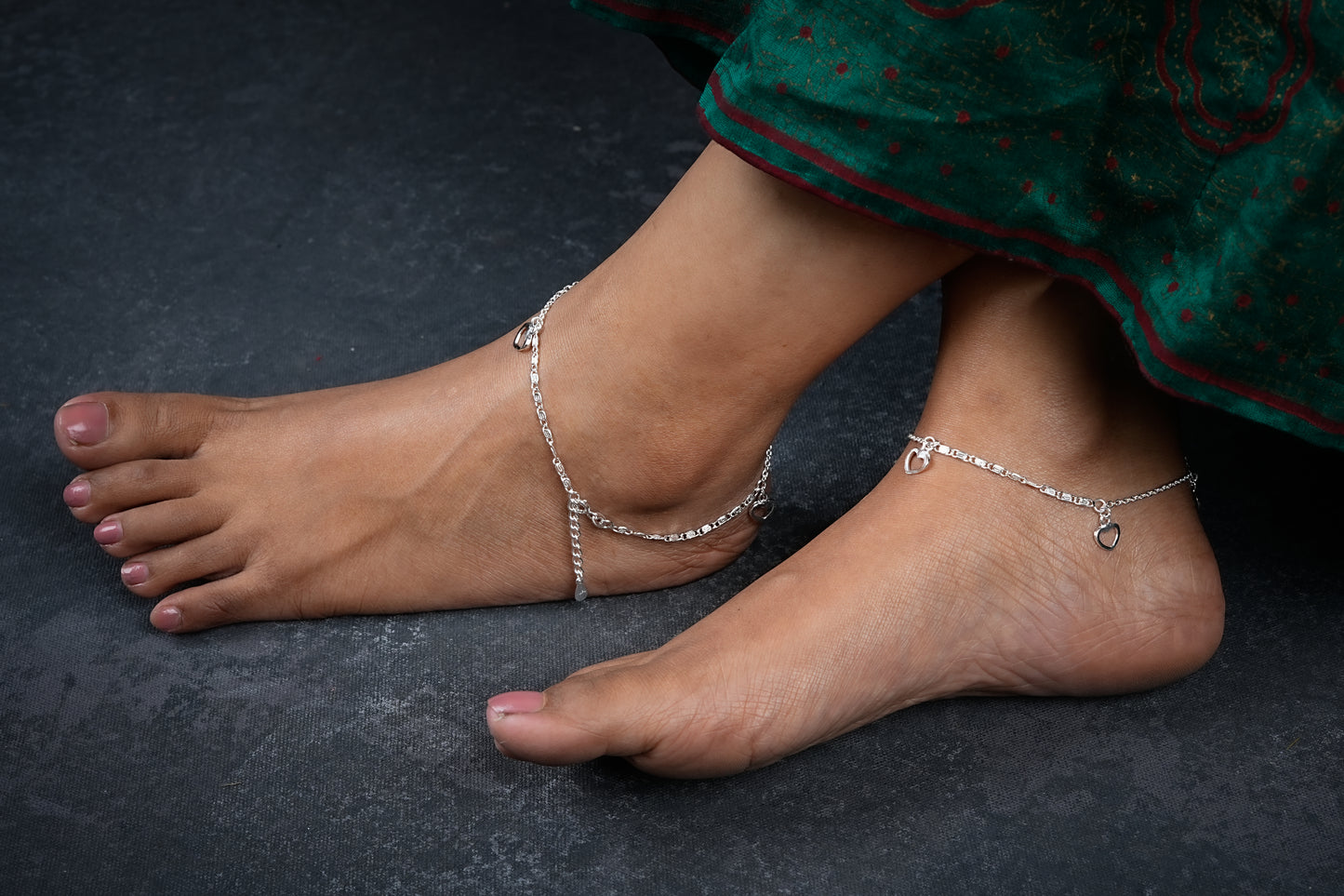 Open Heart Silver Anklets