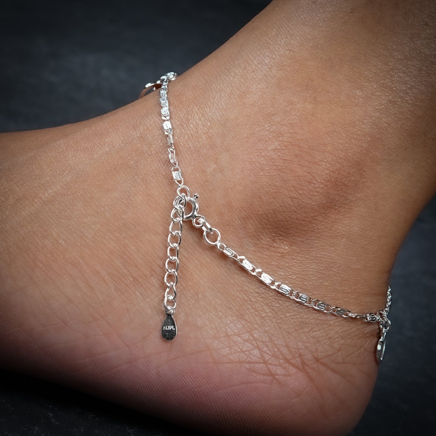 Open Heart Silver Anklets