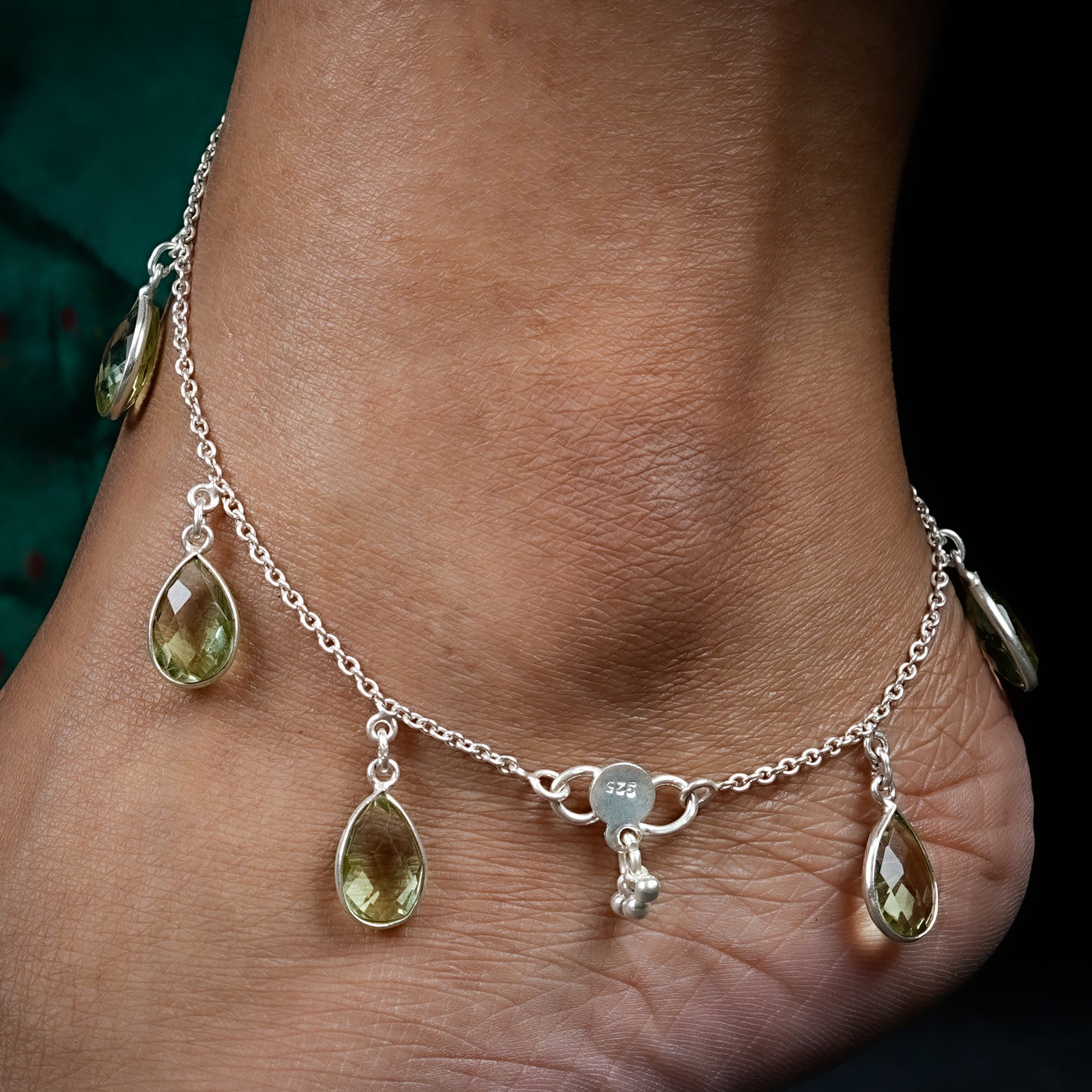 Green Amethyst Droplets Anklets