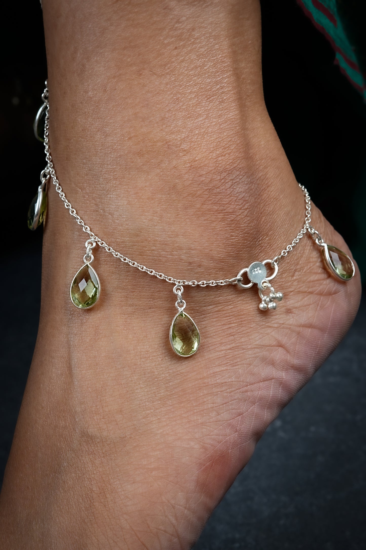 Green Amethyst Droplets Anklets