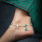 Emerald Droplets Silver Anklets