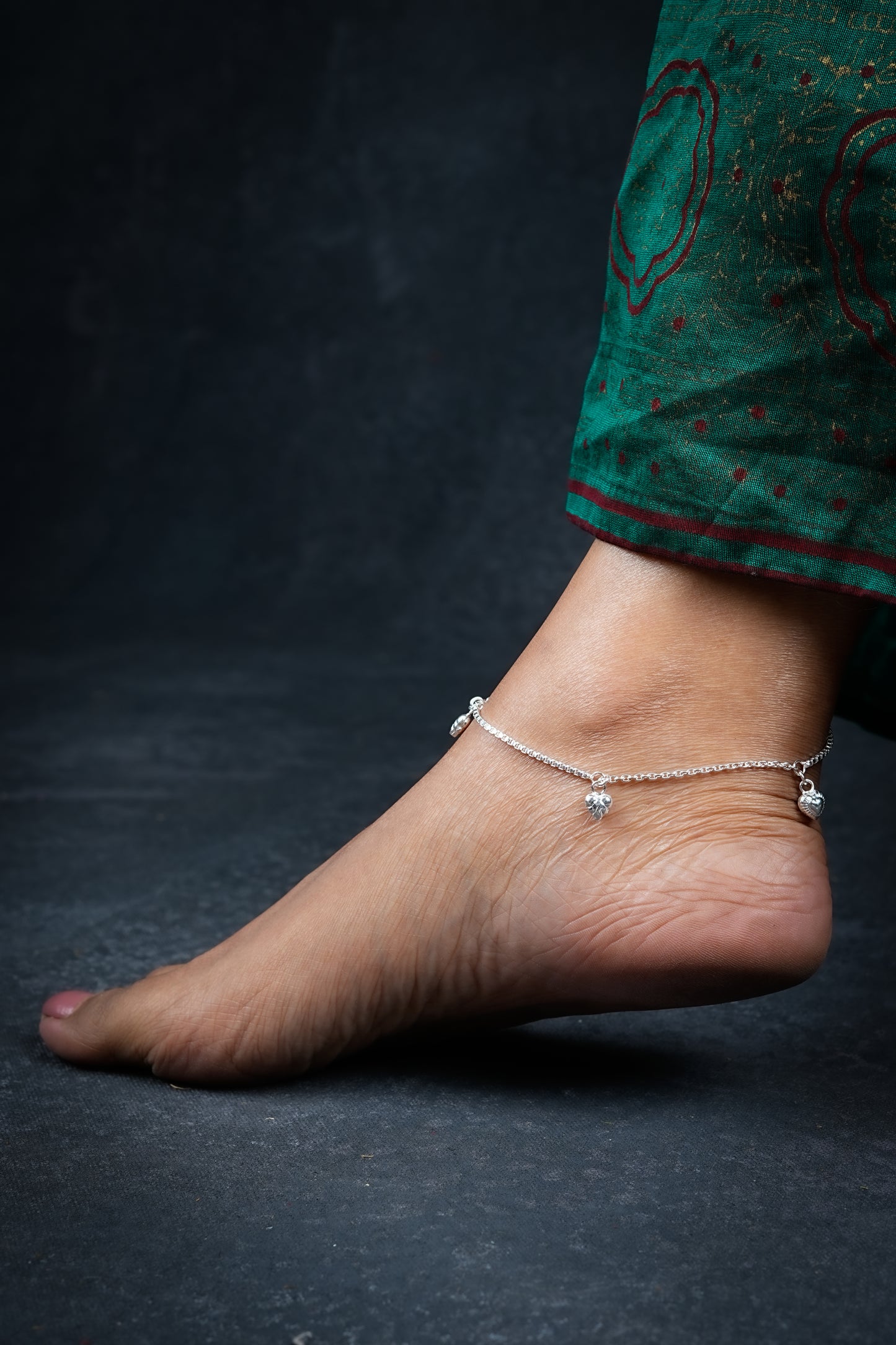 Charmed Hearts Silver Anklets