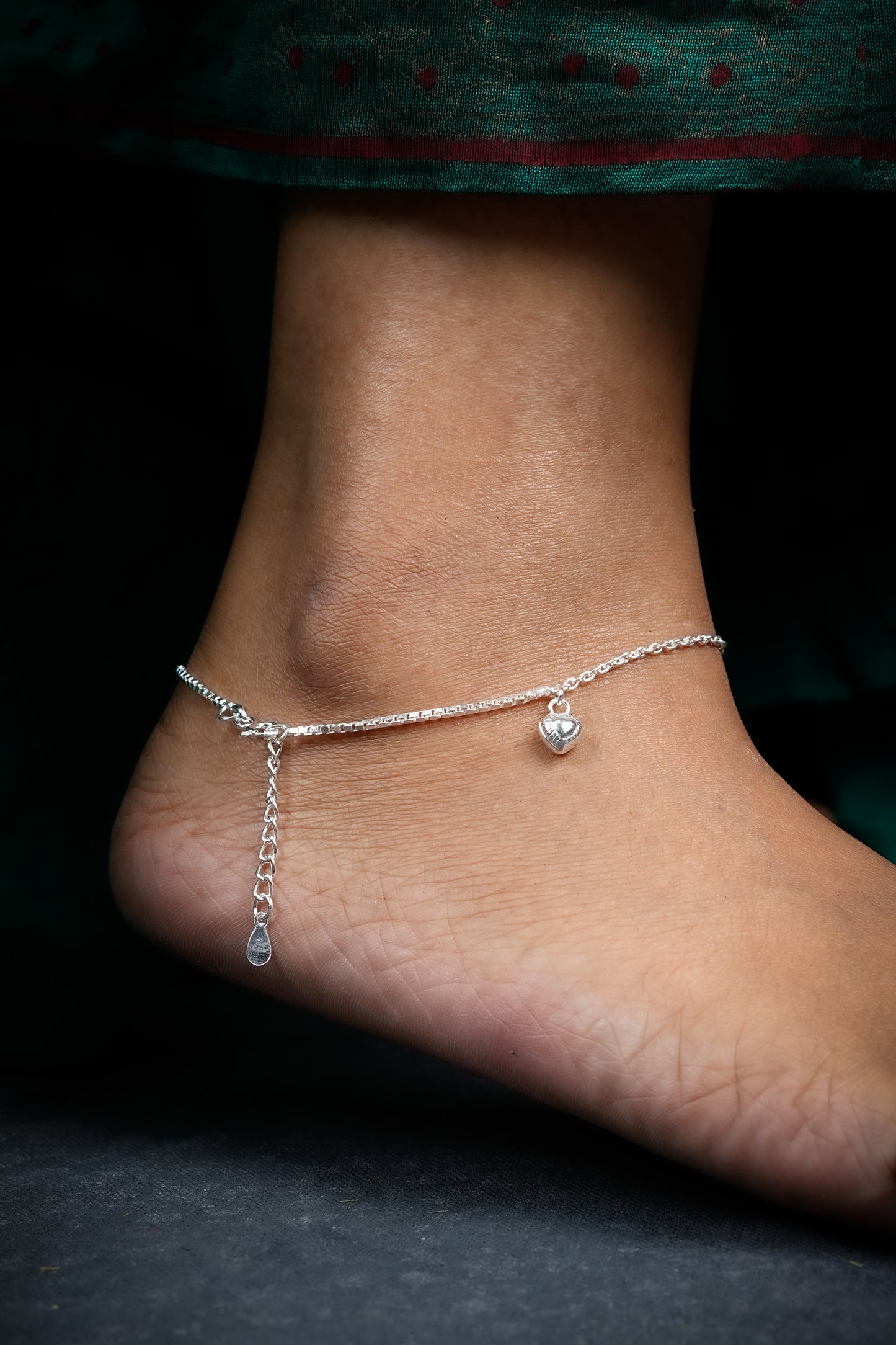 Charmed Hearts Silver Anklets