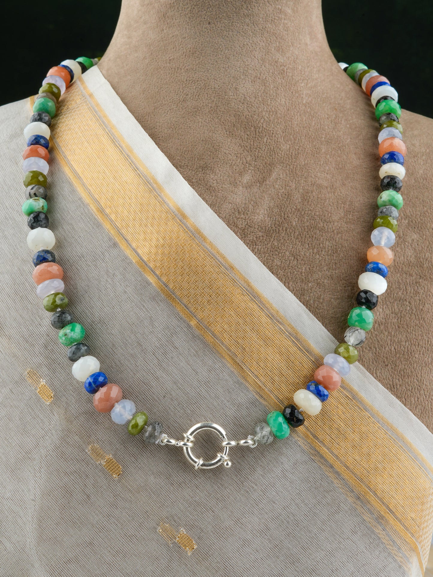 Semiprecious Multi Stone Hand Knotted Necklace