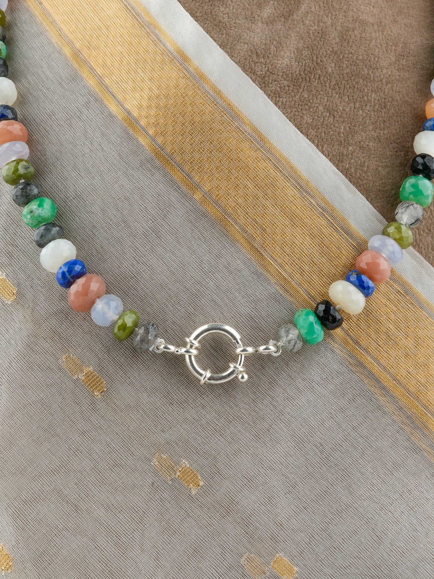 Semiprecious Multi Stone Hand Knotted Necklace