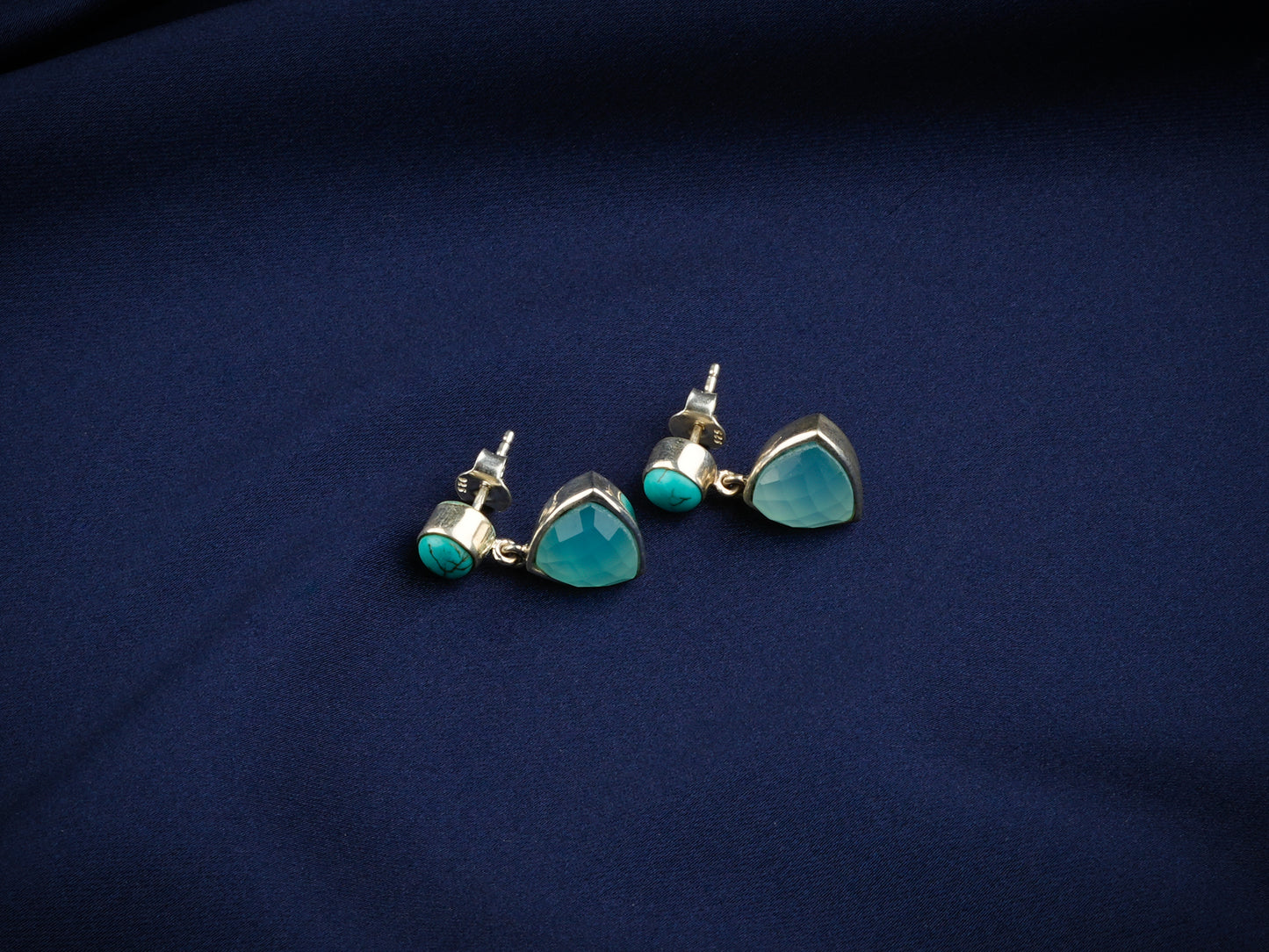 Turquoise And Aqua Chalcedony Silver Earrings