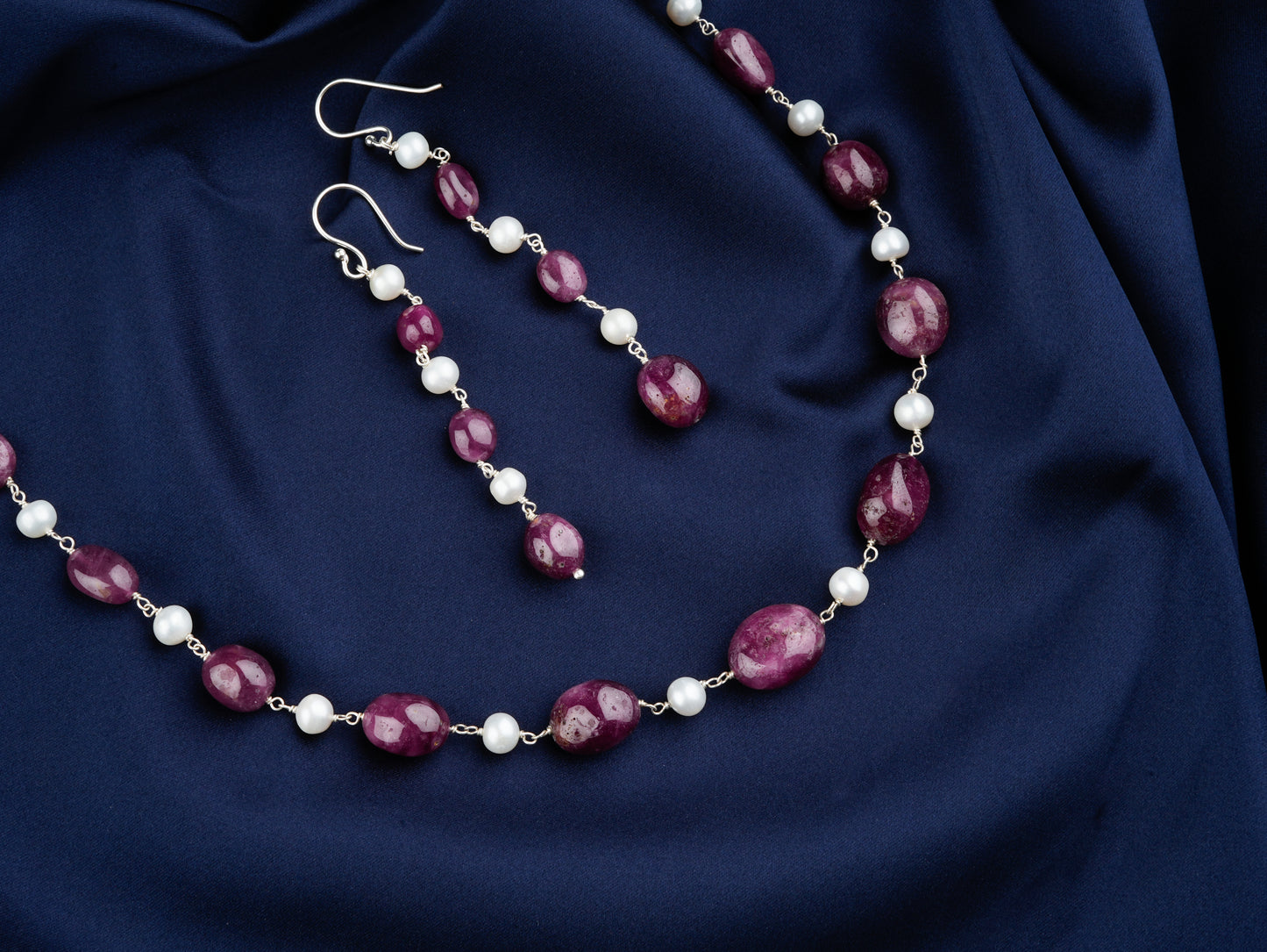 Natural Ruby Pearl In Silver Danglers