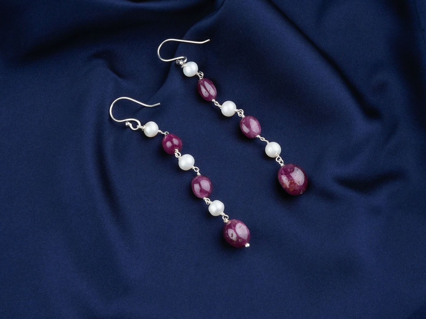 Natural Ruby Pearl In Silver Danglers