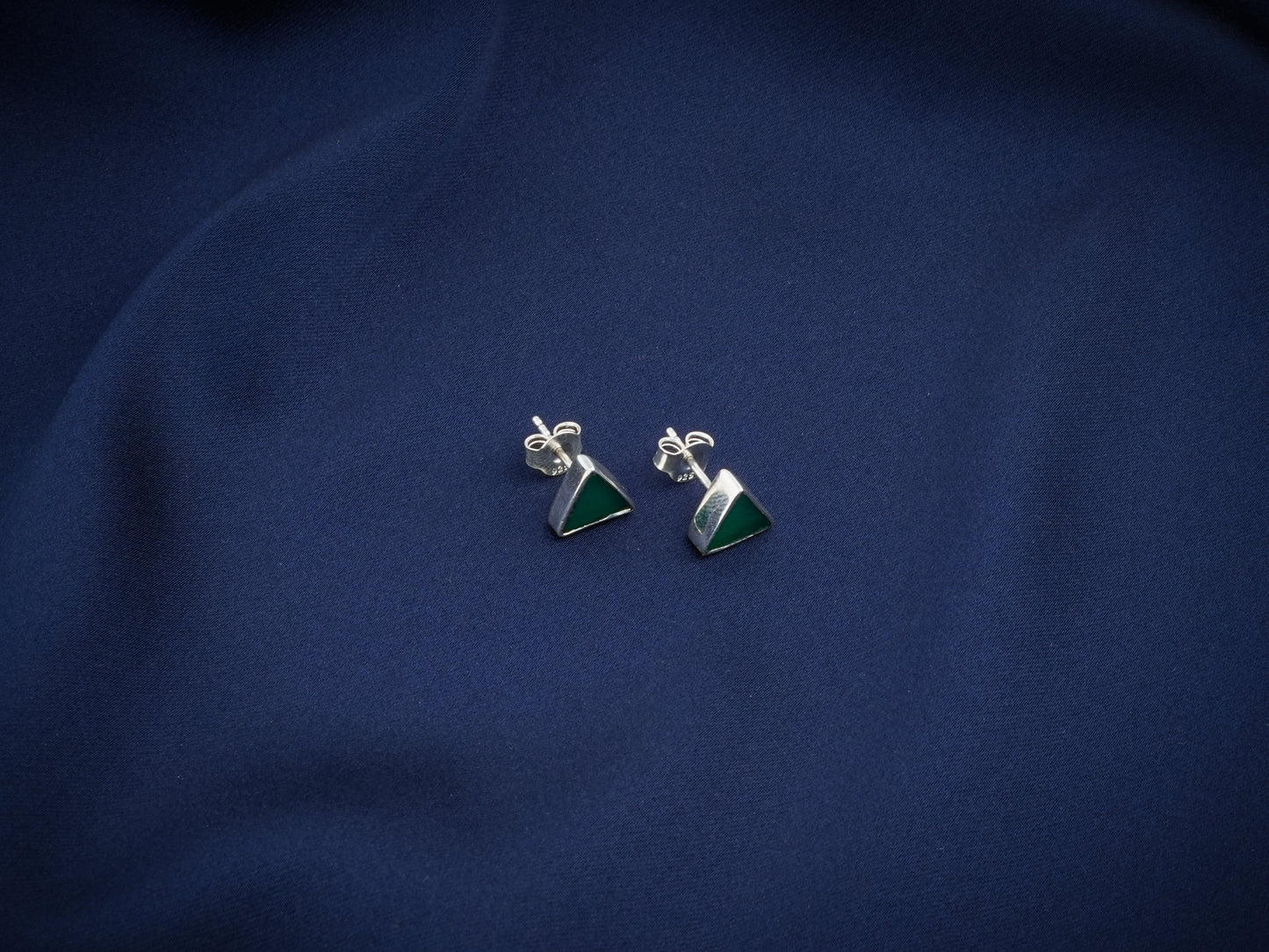 Green Onyx Triangle Silver Studs