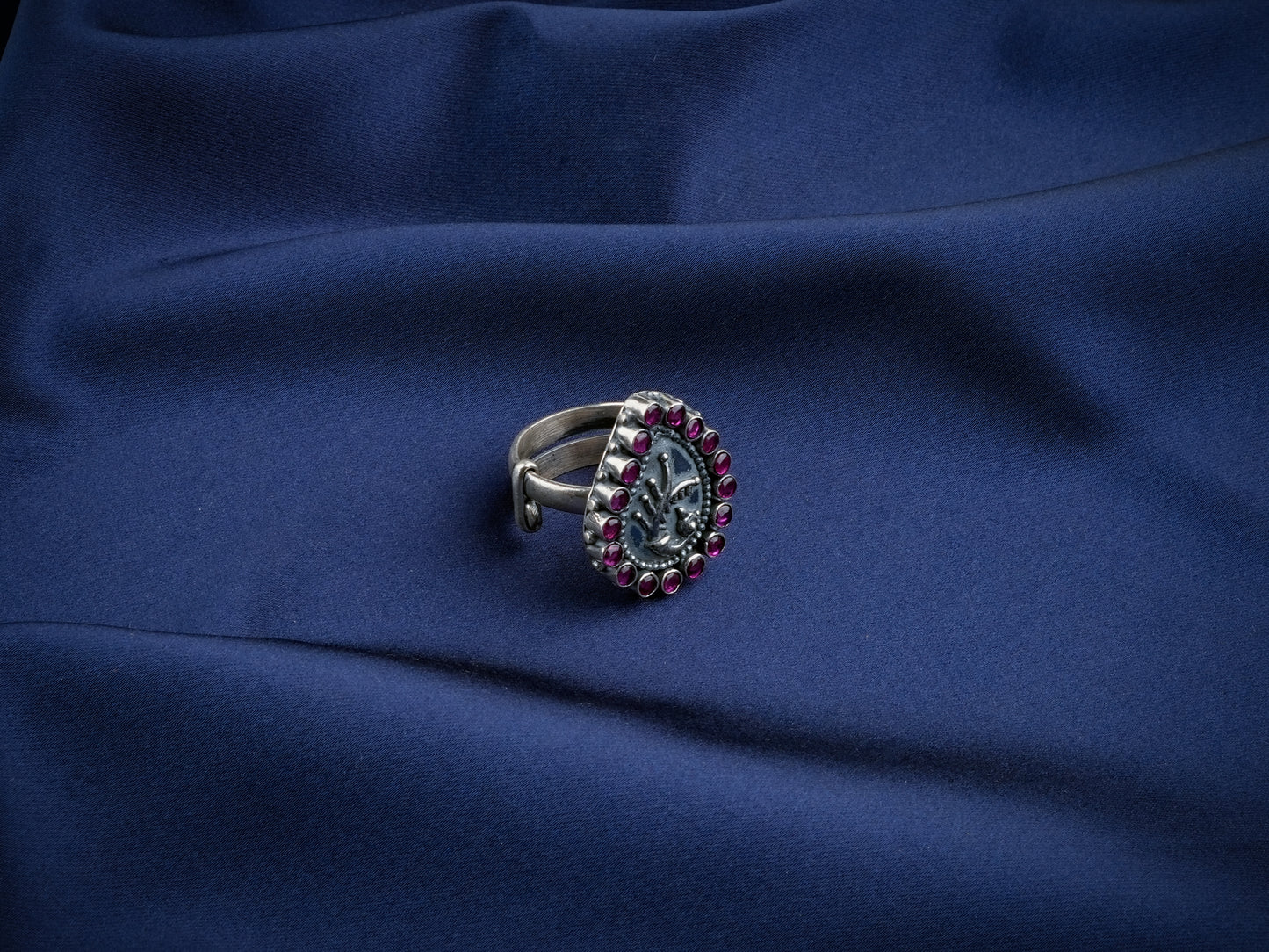 Peacock Pink Stone Silver Ring