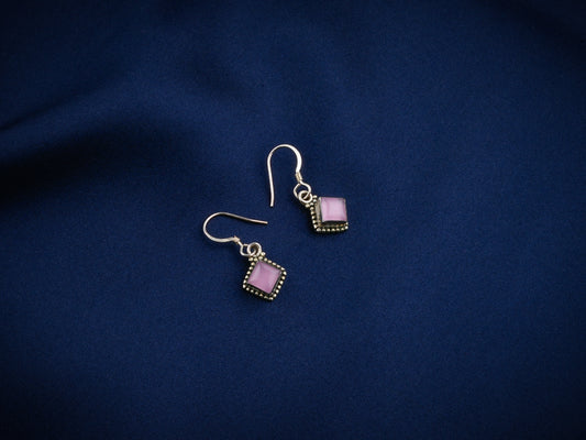 Rose Quartz Square Minimal Earrings
