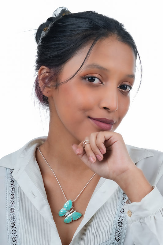 Turquoise Silver Butterfly Pendant