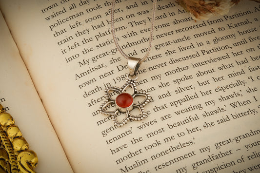 Carnelian Silver Flower Pendant