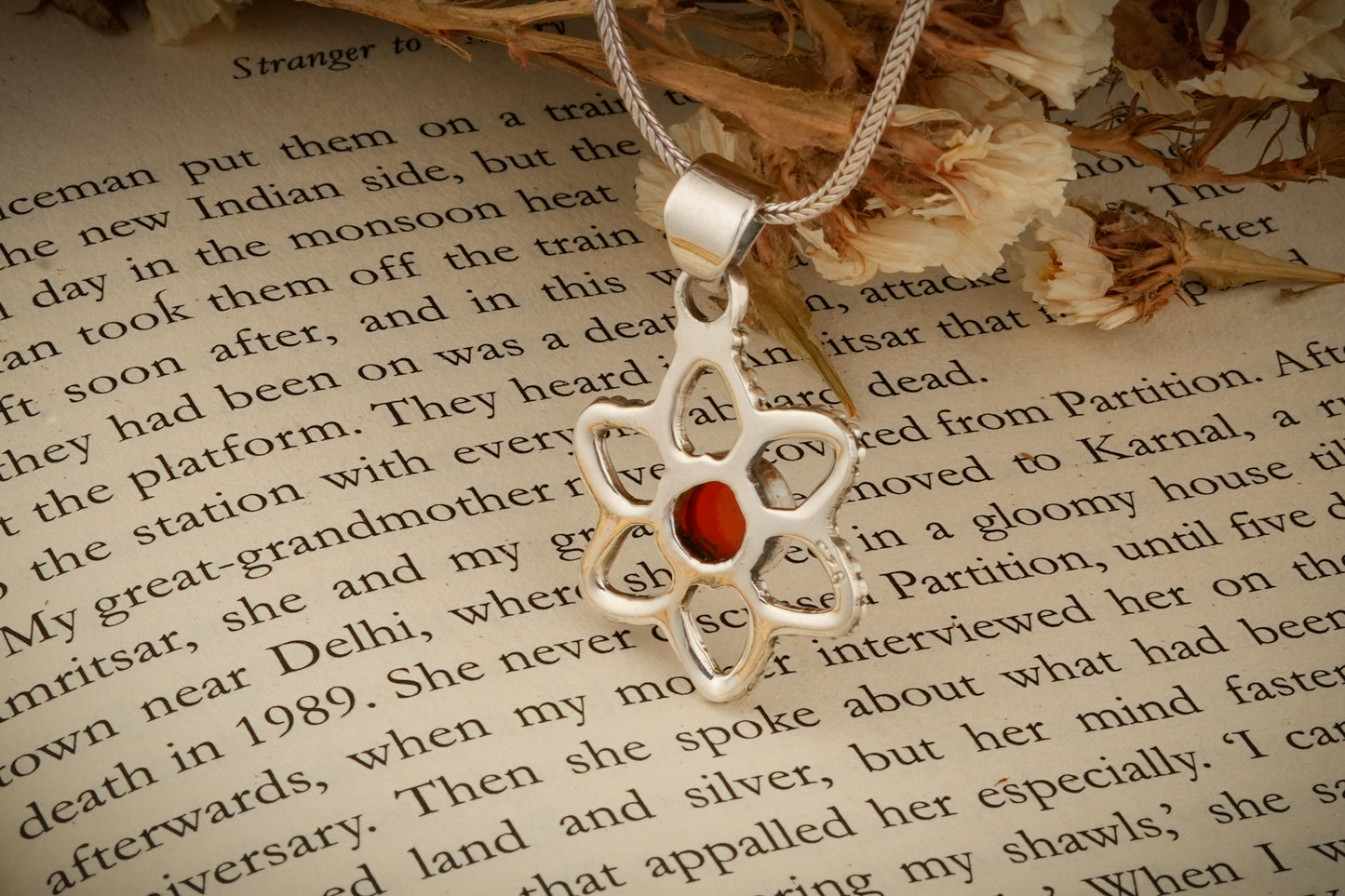 Carnelian Silver Flower Pendant