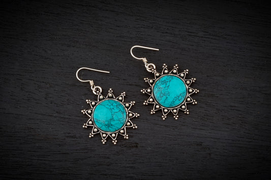 Turquoise Sunshine Silver Danglers